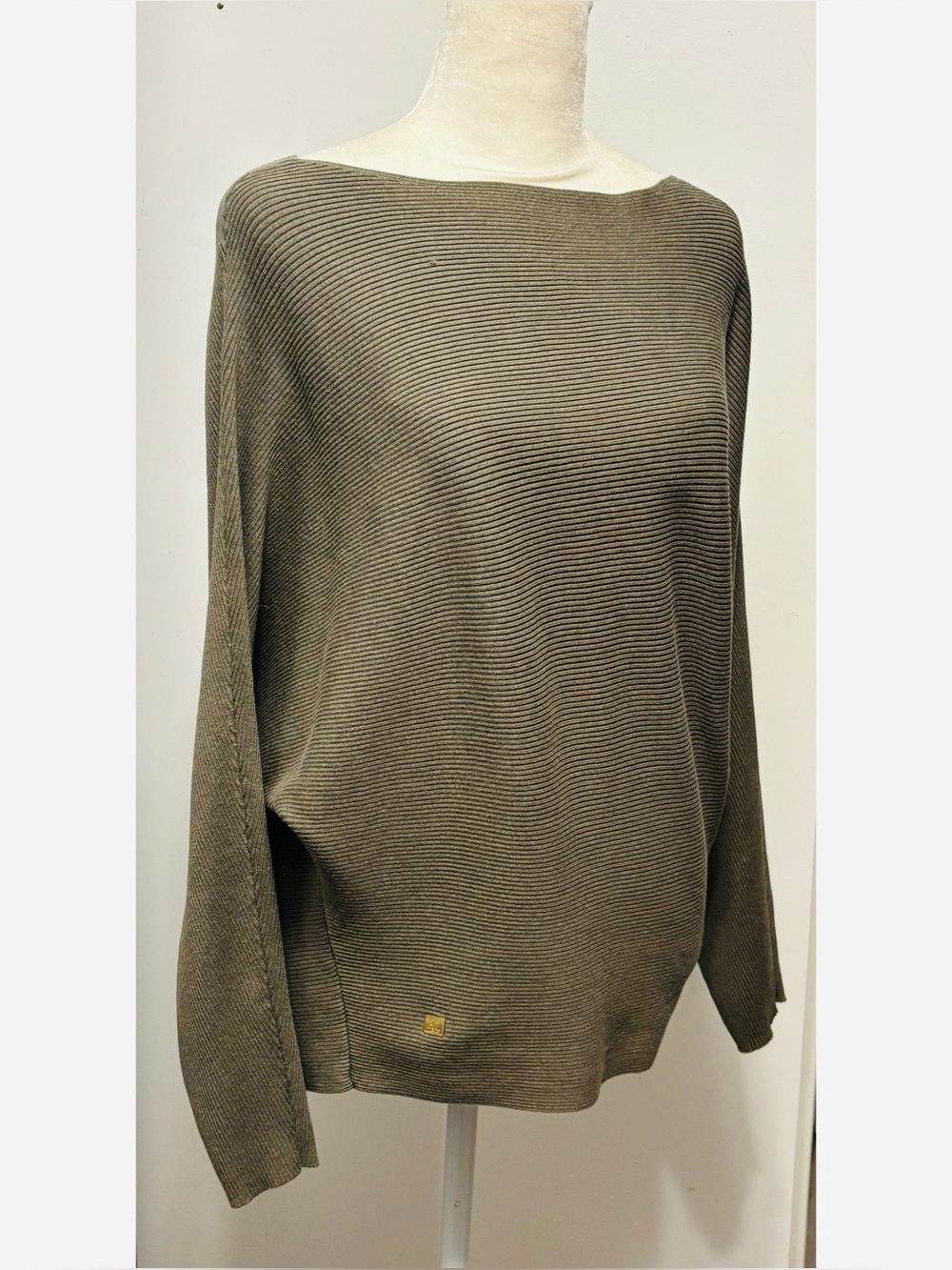 Lauren Ralph Lauren Vintage Olive Boatneck Women's Sweater Batwing Sleeves-Small